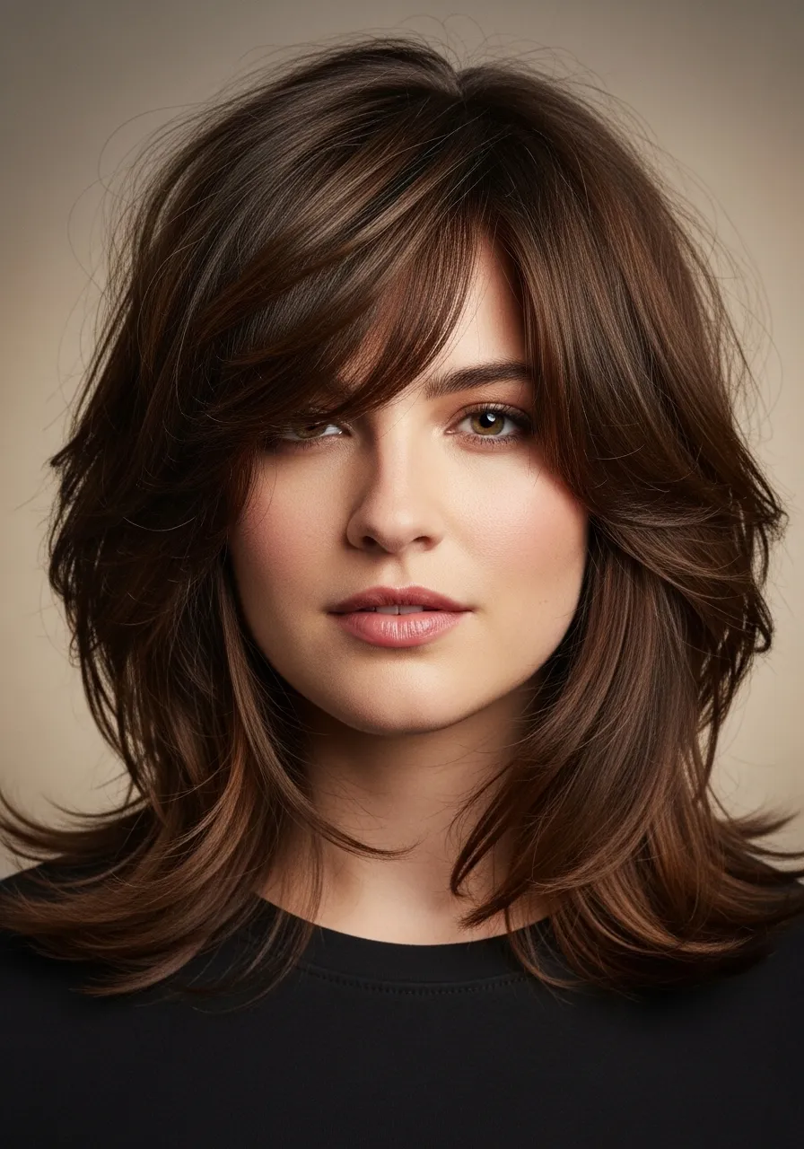Shaggy Haircut with Bangs for Round Faces