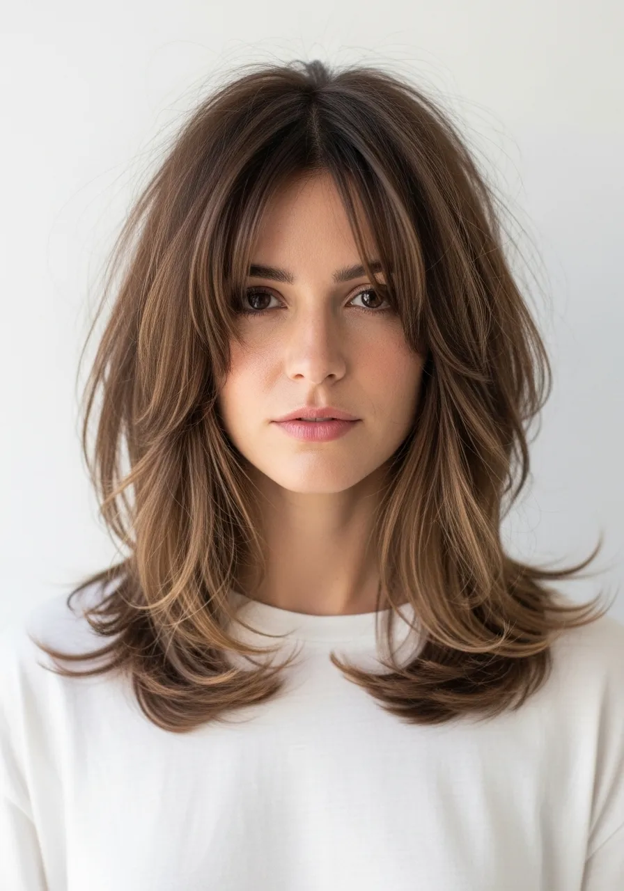 Shag with Middle Part and No Bangs