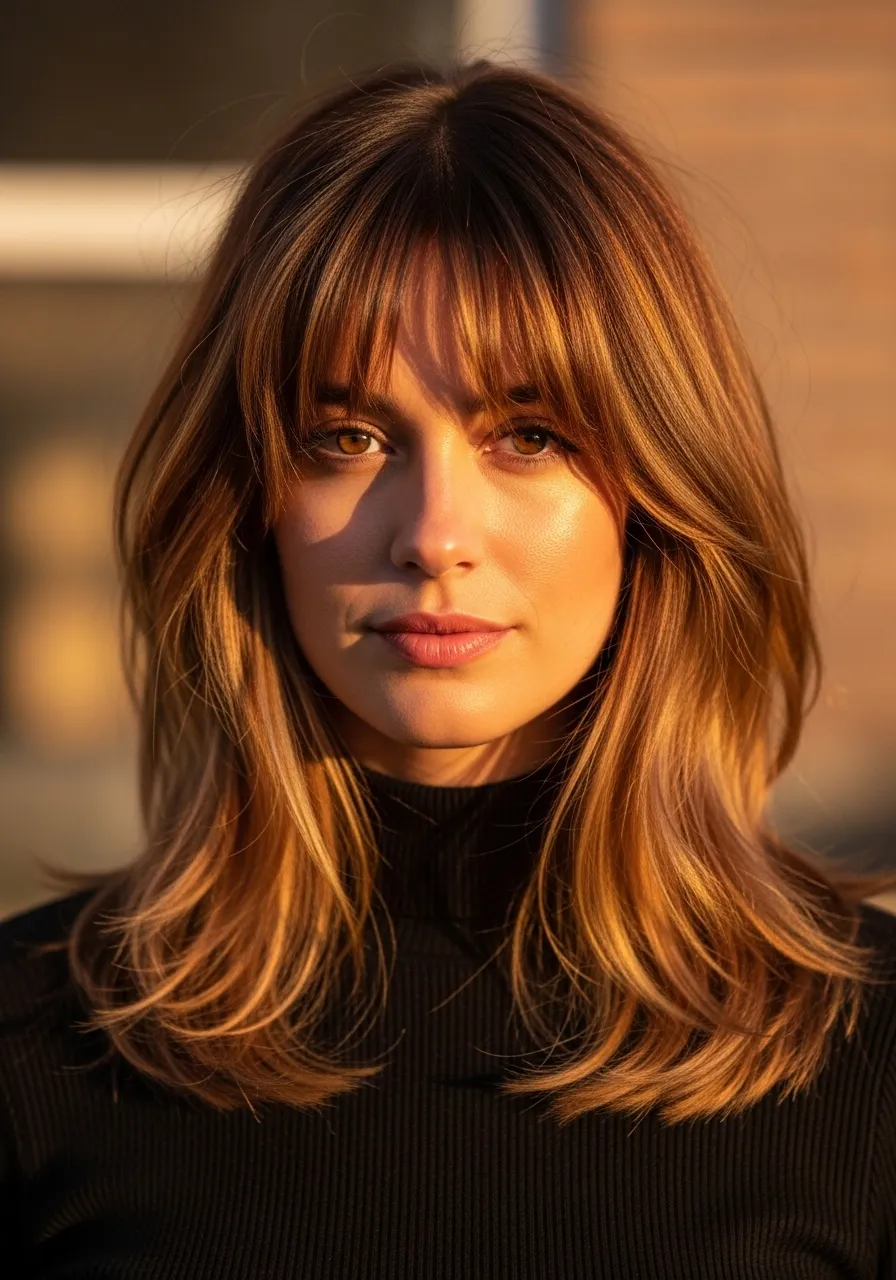 Layered Shag with Curtain Bangs and Highlights