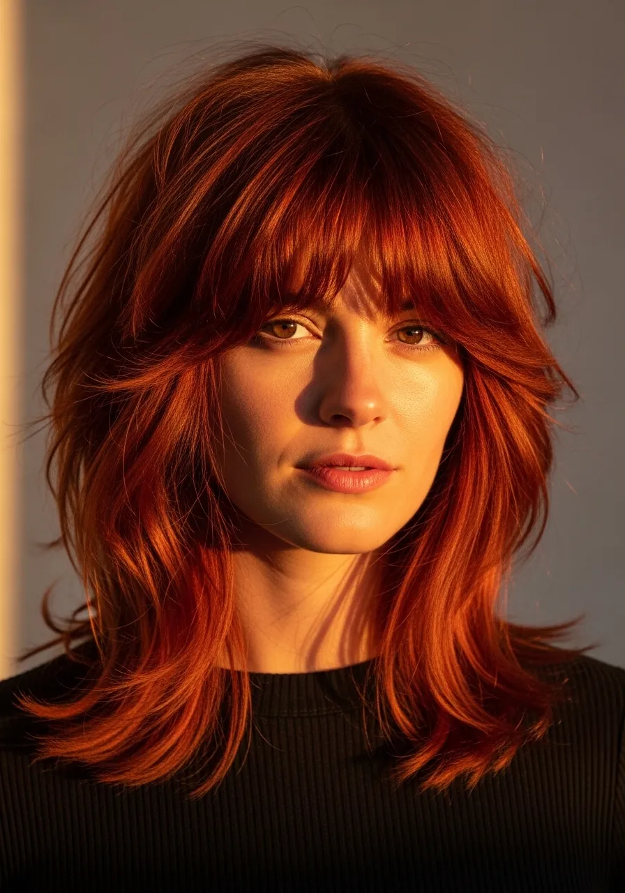 Shaggy Haircut with Copper or Red Tones