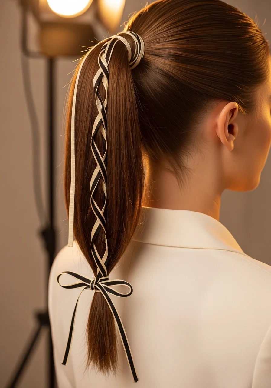 The Two-Tone Ribbon Laced Ponytail