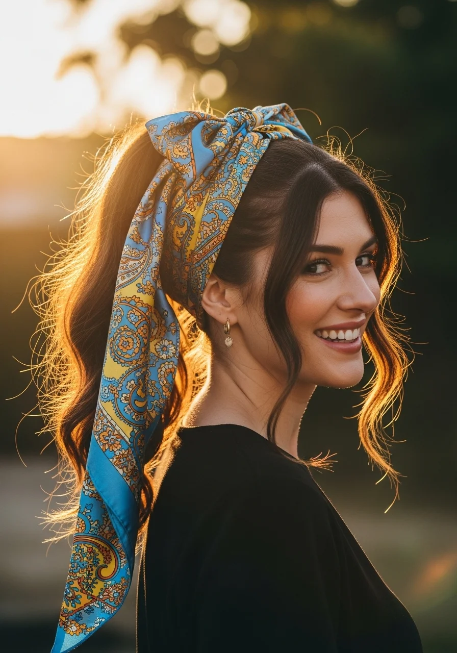 The Wrapped Ponytail With a Hair Scarf