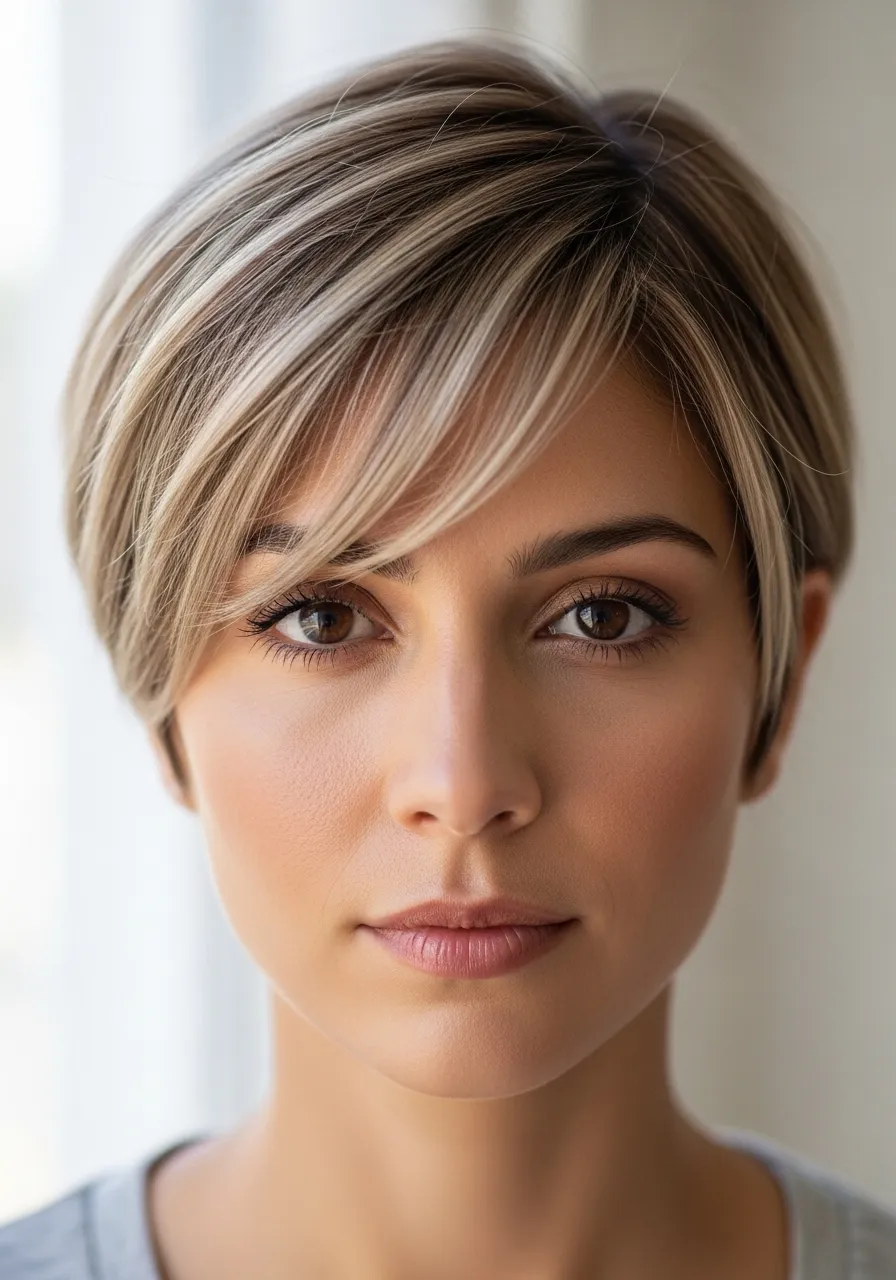 Pixie Cut with Face-Framing Highlights