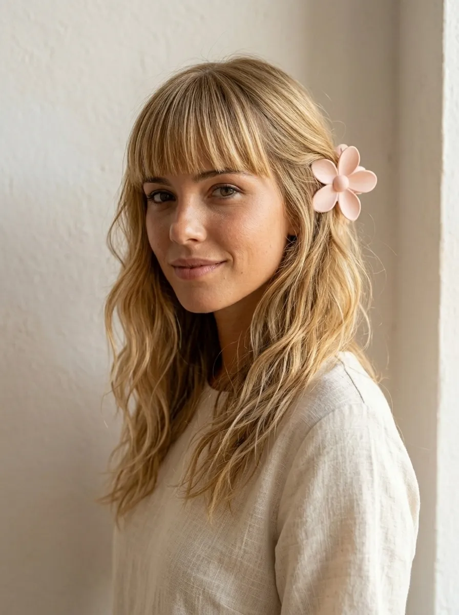Side Swept Curls with Flower Pin