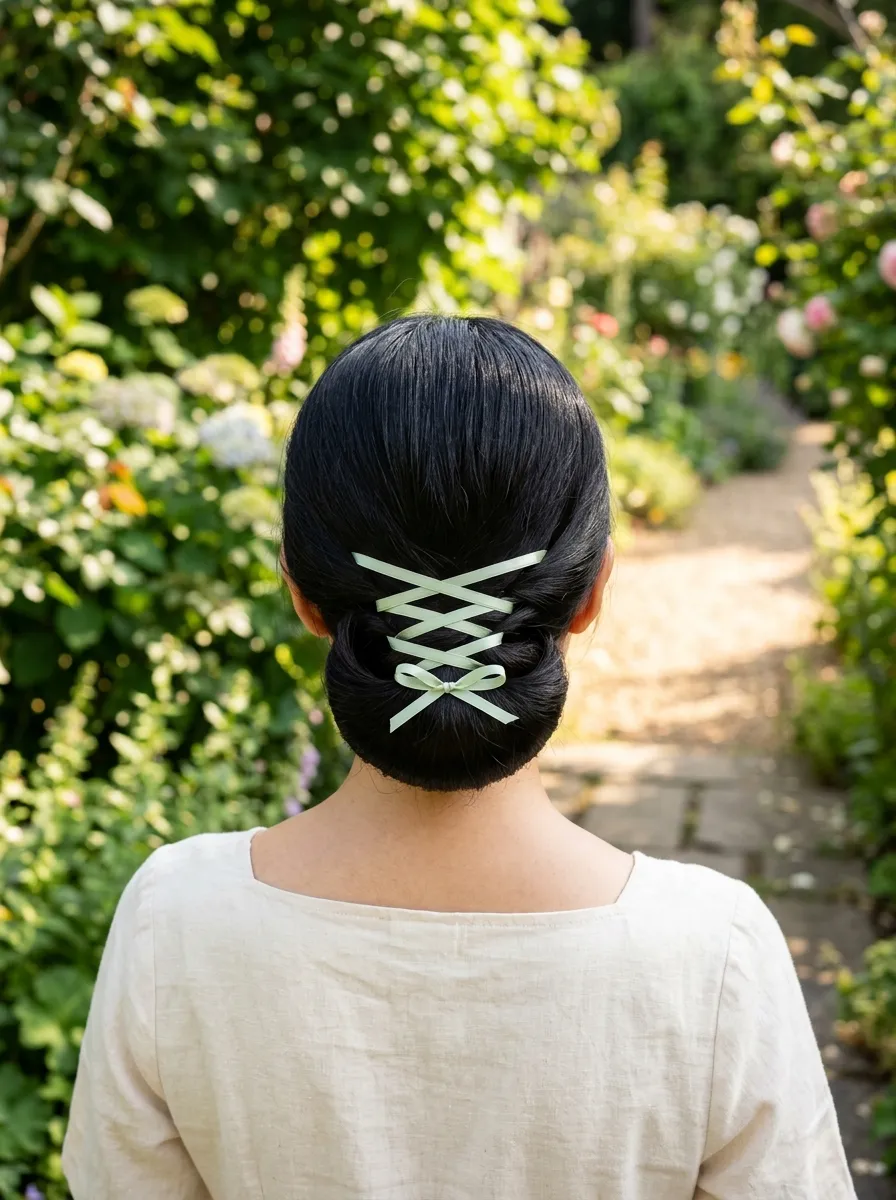 Low Chignon with Woven Ribbon