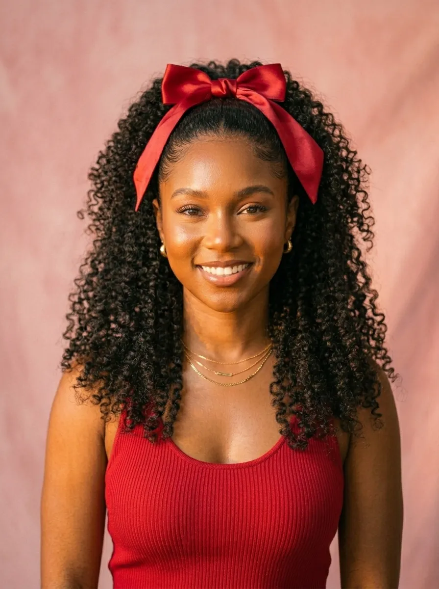 Curly Half-Up Half-Down with a Bow