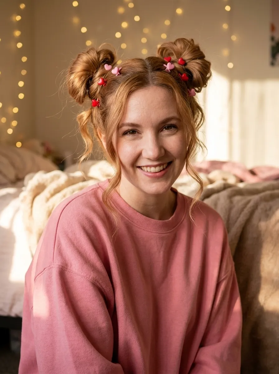 Space Buns with Heart Clips