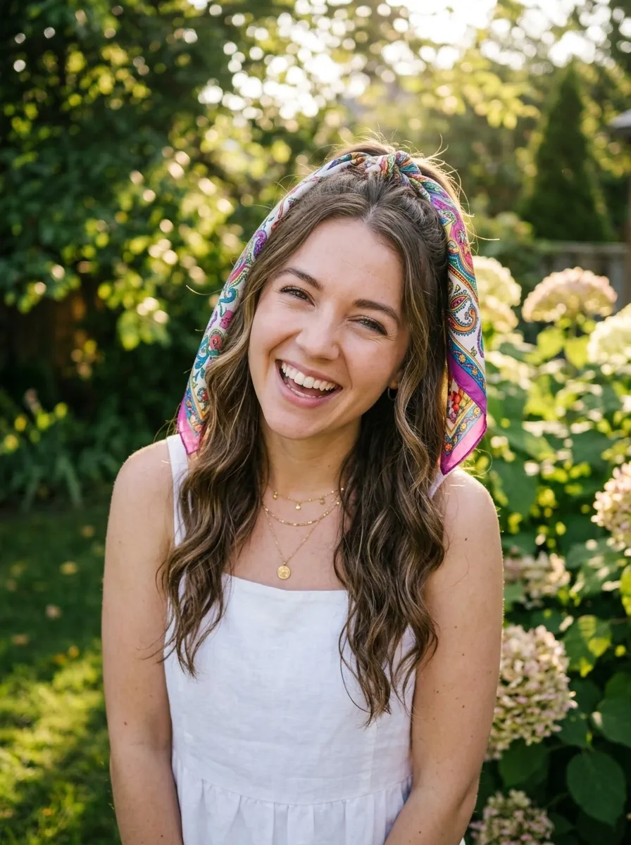 Half Up with a Scarf or Bandana