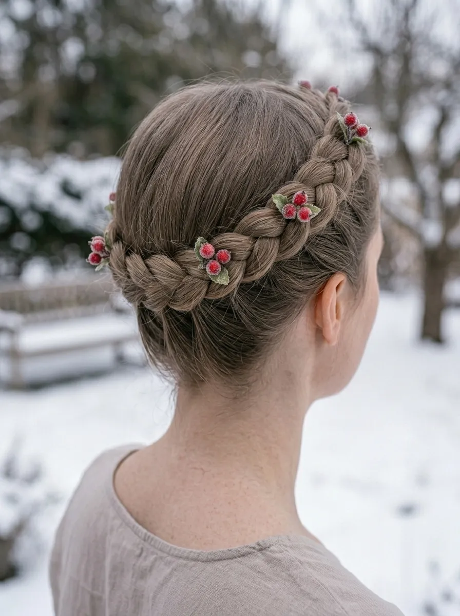 Milkmaid Braid with Red Berries