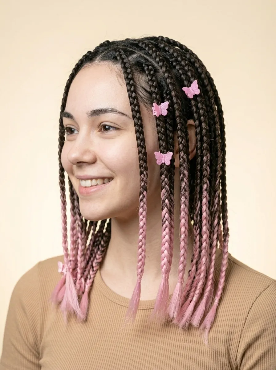 Loose Box Braids with Pink Ends