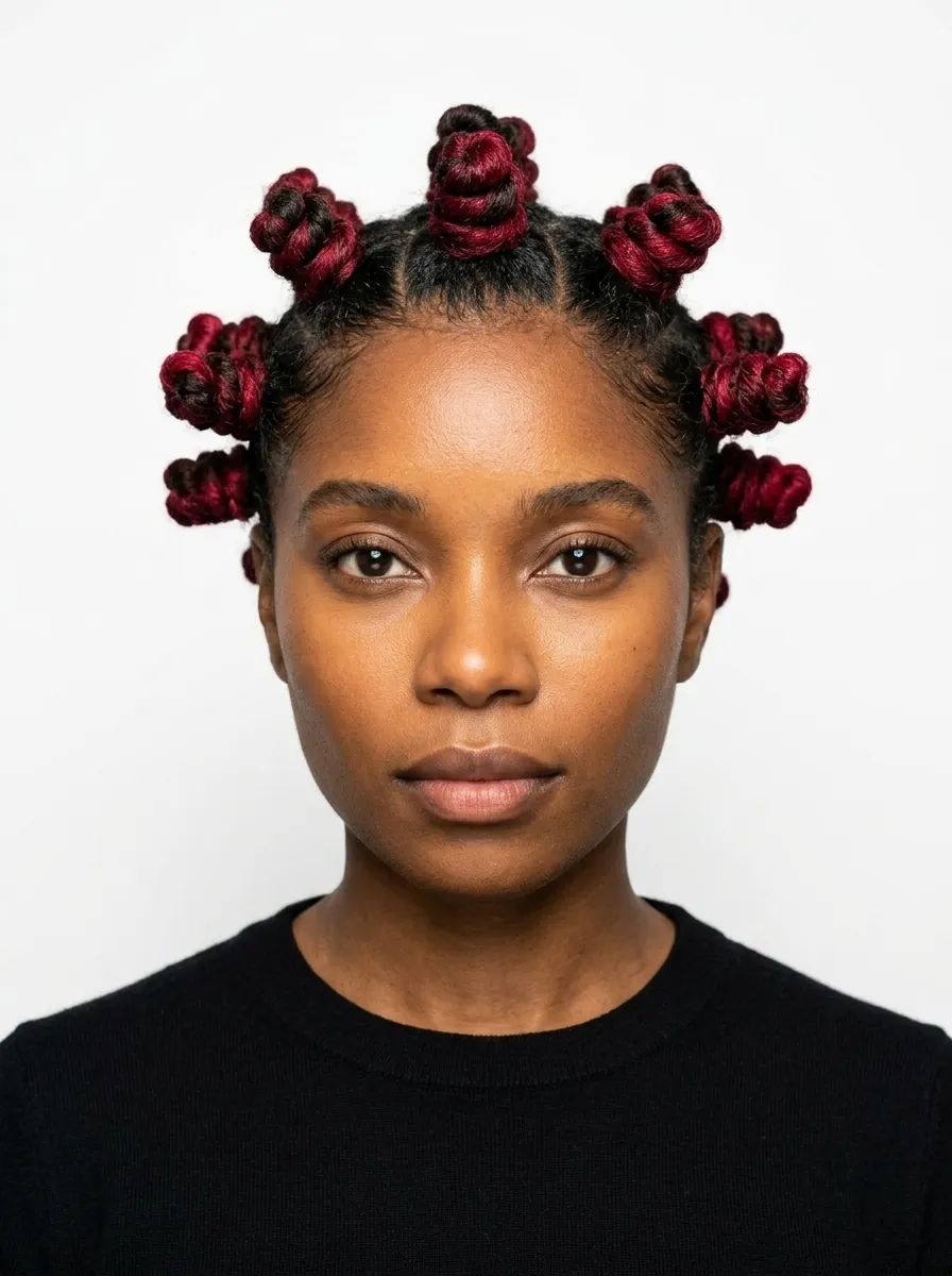 Bantu Knots with Red Tips