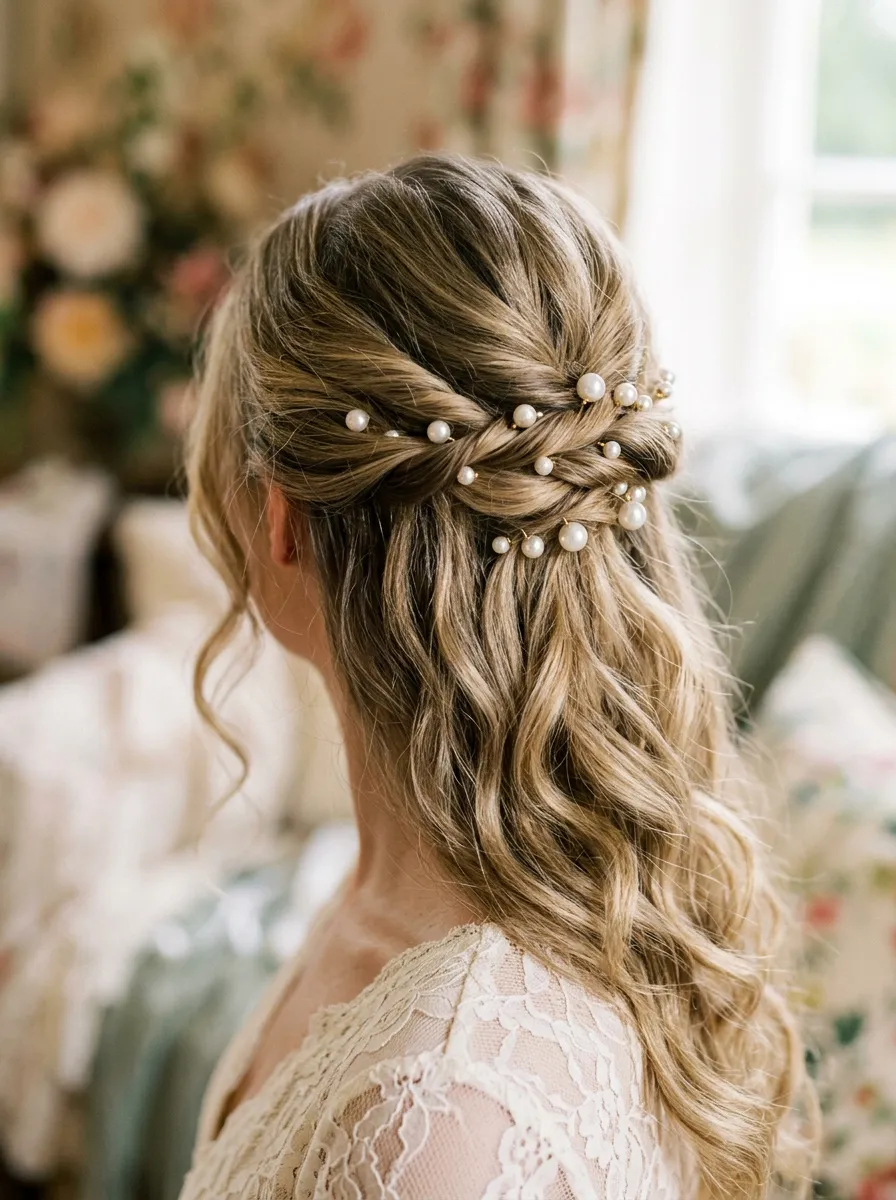 Half Up with Pearl or Crystal Pins