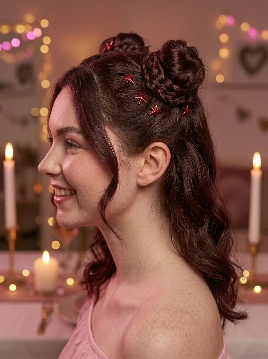 Half-Up Space Buns with Braided Sections