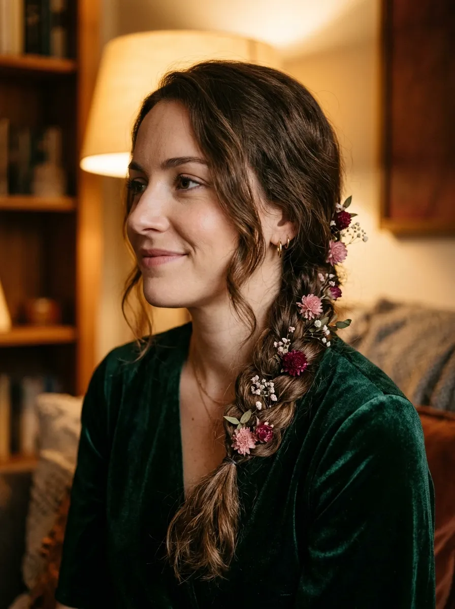 Side Braid with Dried Flowers