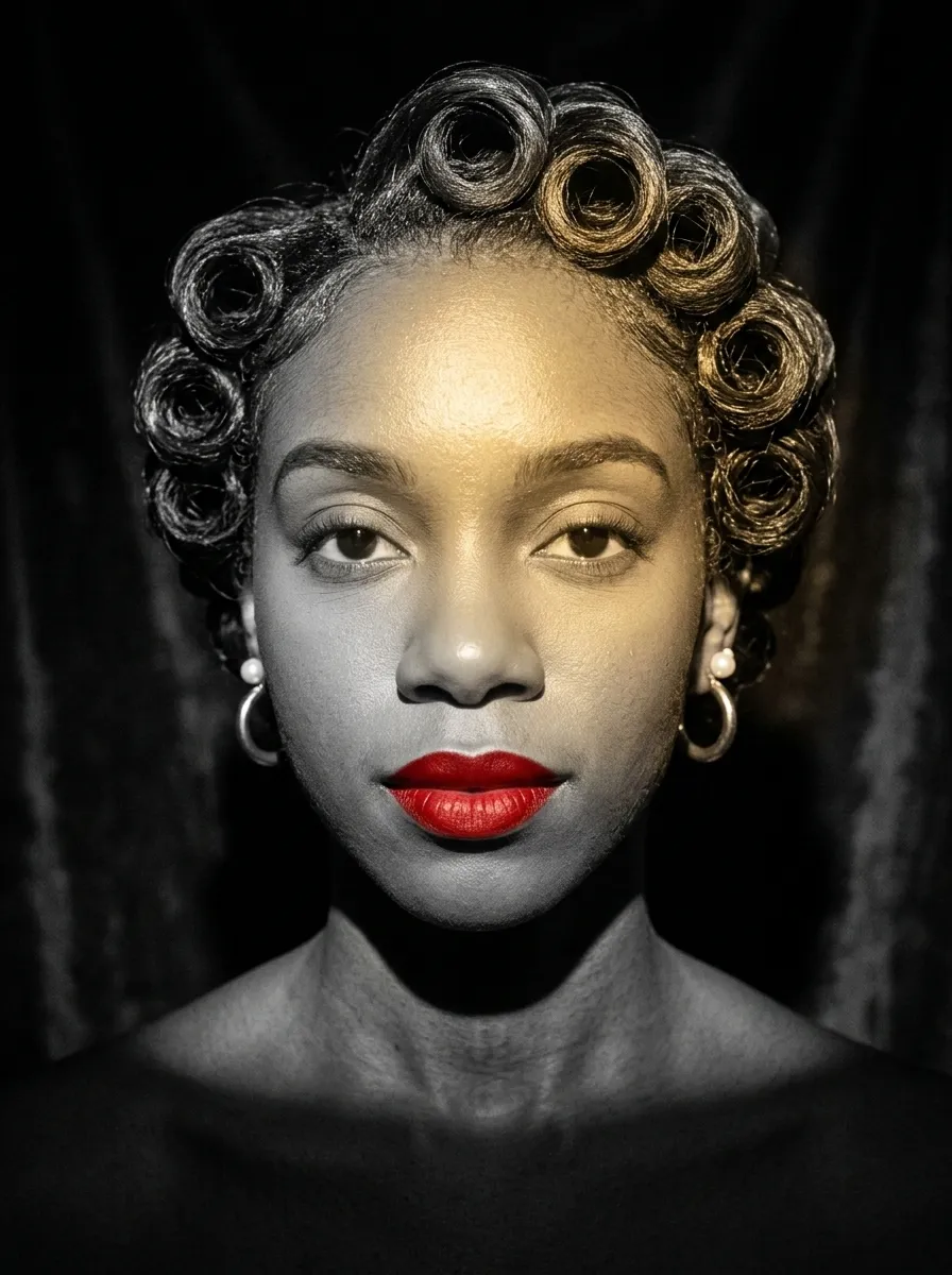 Retro Pin Curls with Red Lips Vibe