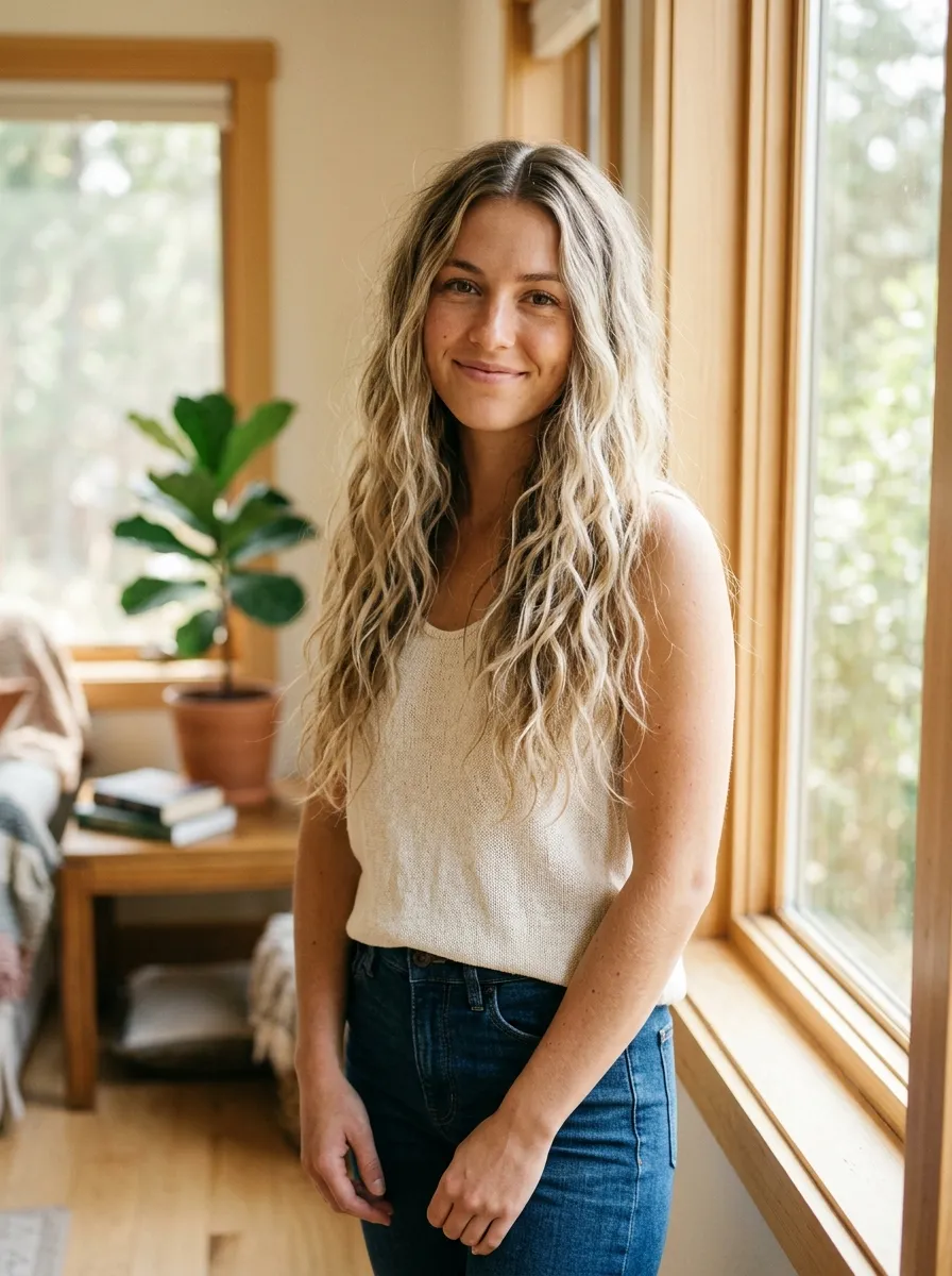 Loose Beachy Waves with a Center Part