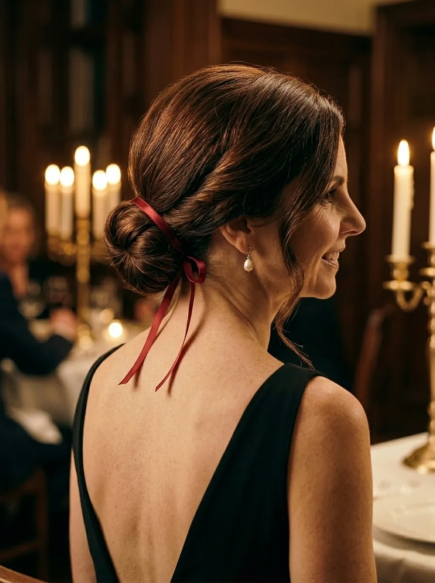 Twisted Low Bun with Ribbon Tie