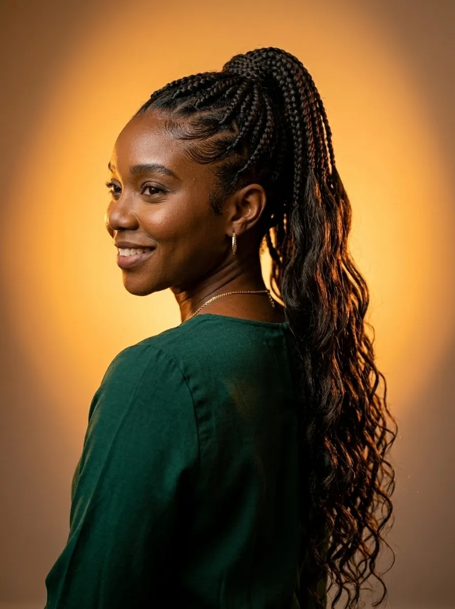 Braided Ponytail with Wavy Extensions
