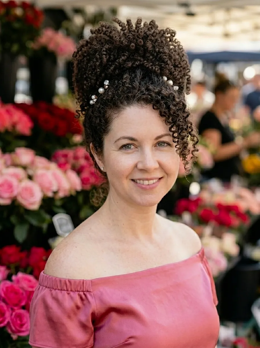 Curly Pineapple Updo with Accessories