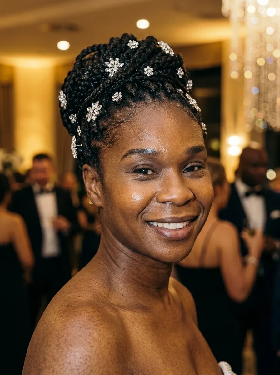 Braided Updo with Jeweled Hairpins