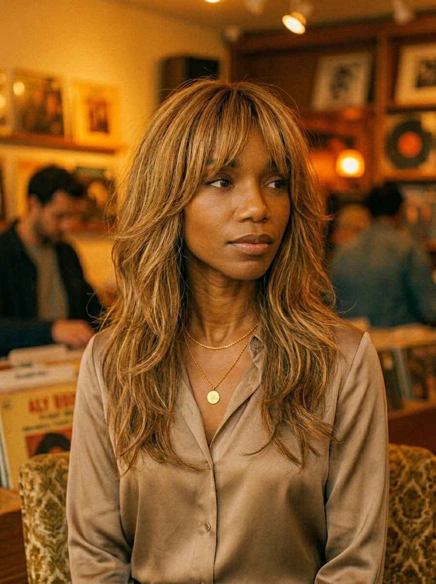 70s Inspired Shag with Curtain Bangs