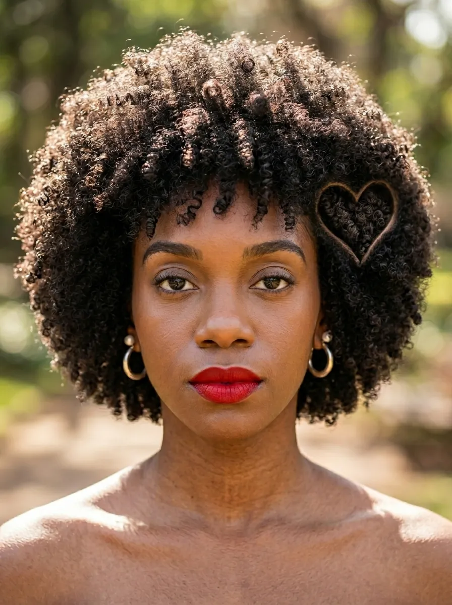 Natural Afro with Heart Cutout
