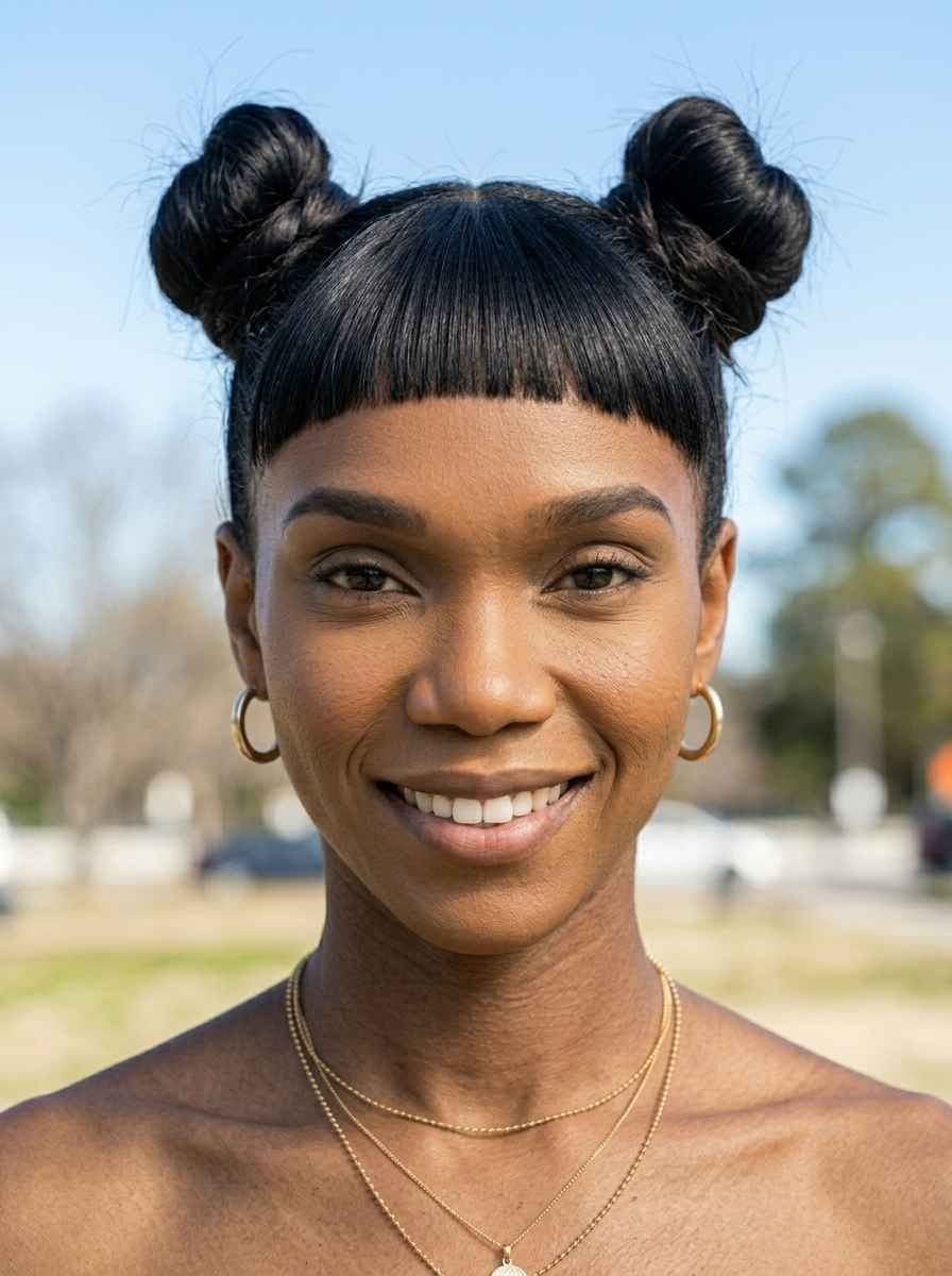 Bangs with Space Buns