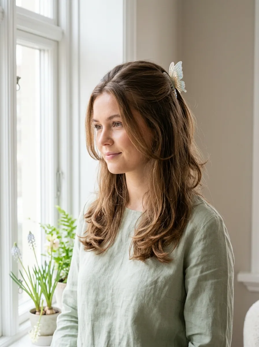 Half-Up Butterfly Clip Style