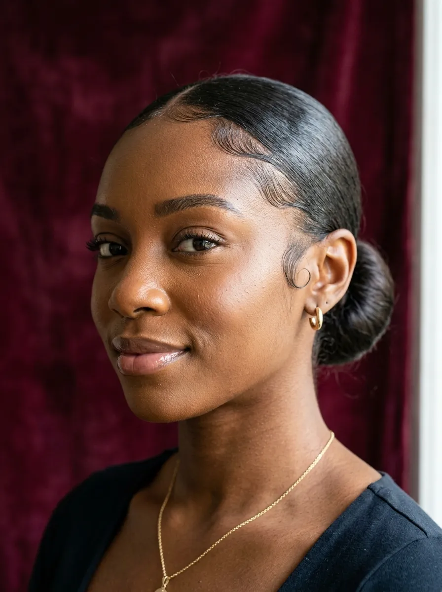 Sleek Low Bun with Baby Hairs