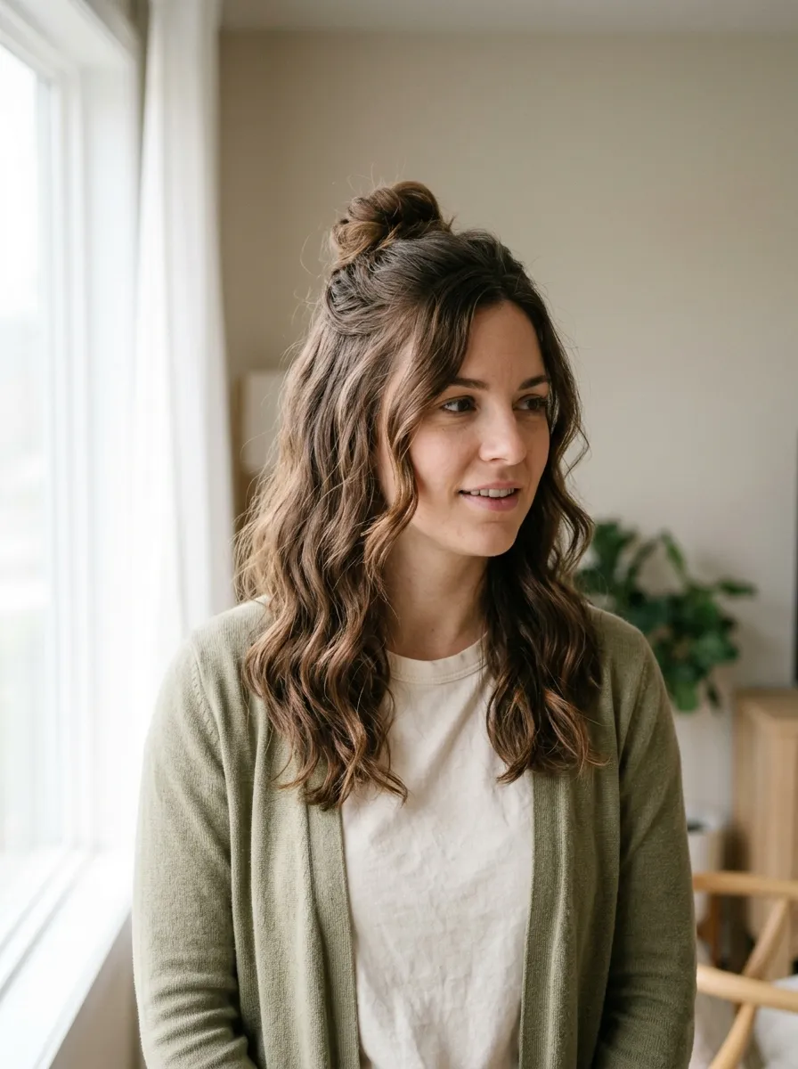 Half-Up Bun with Wavy Texture