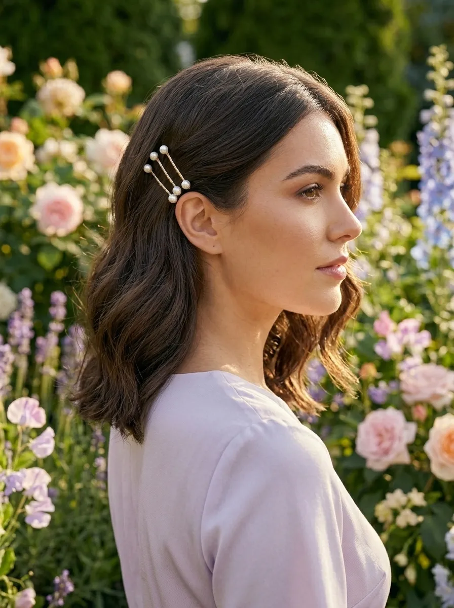 Romantic Loose Waves with Pearl Pins