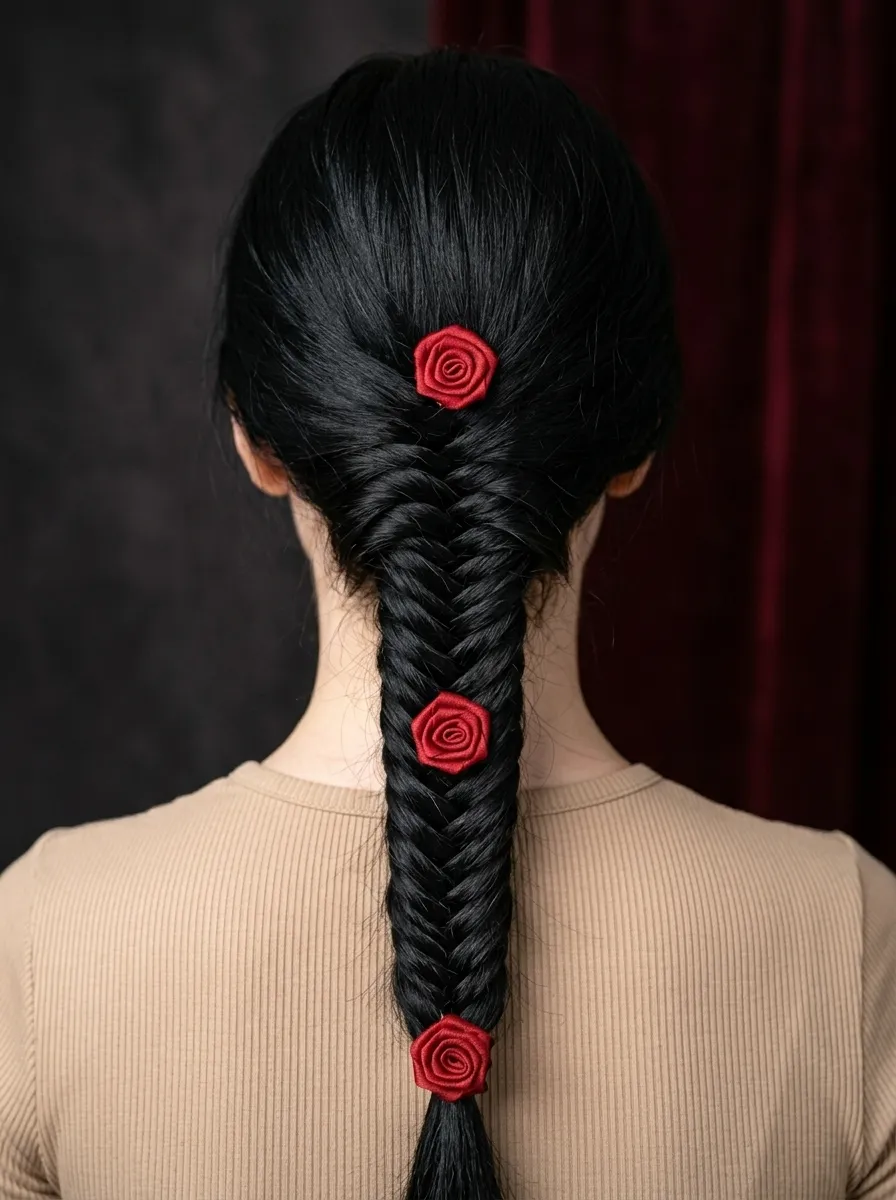 Fishtail Braid with Rose Pins