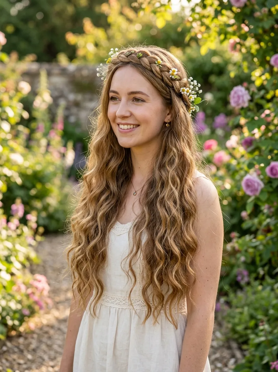 Braided Crown with Loose Waves