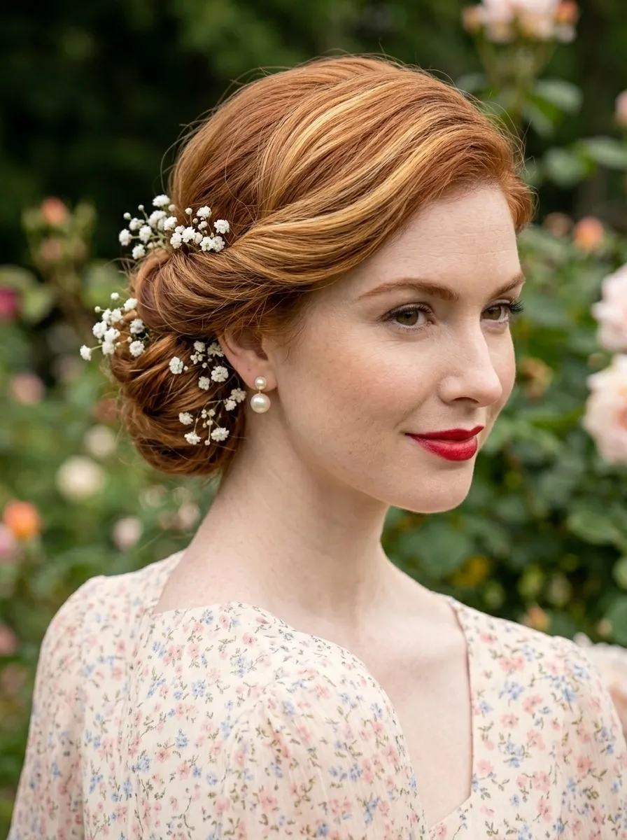 Soft Updo with Baby's Breath