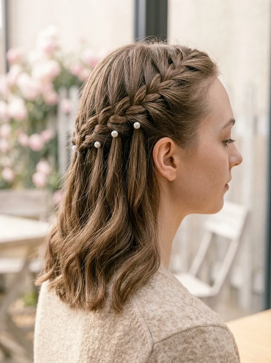 Waterfall Braid with Pearl Accents