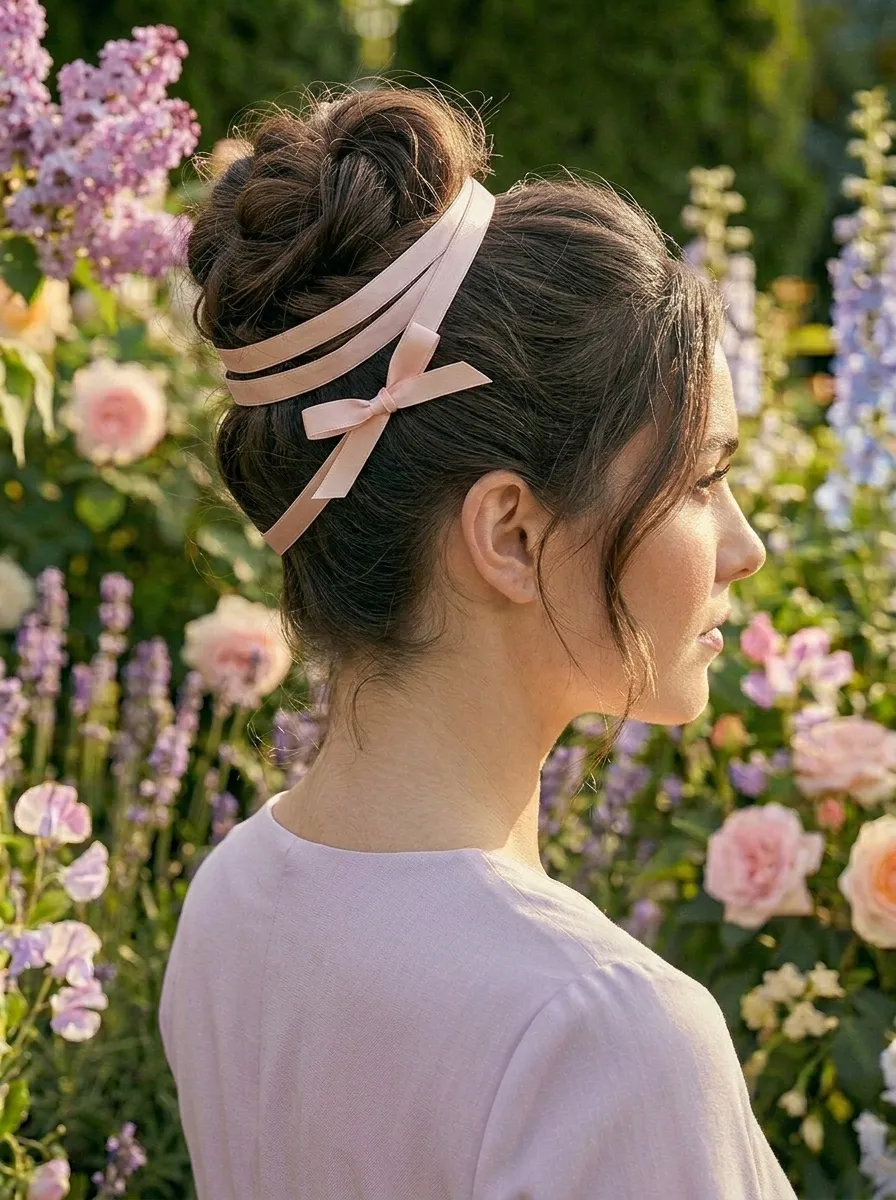 Messy Easter Bun with Ribbon Wrap