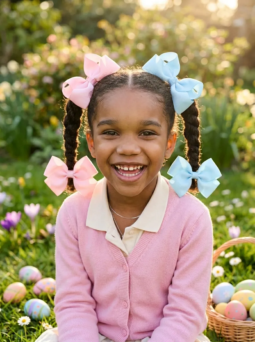 Twisted Pigtails with Easter Bows