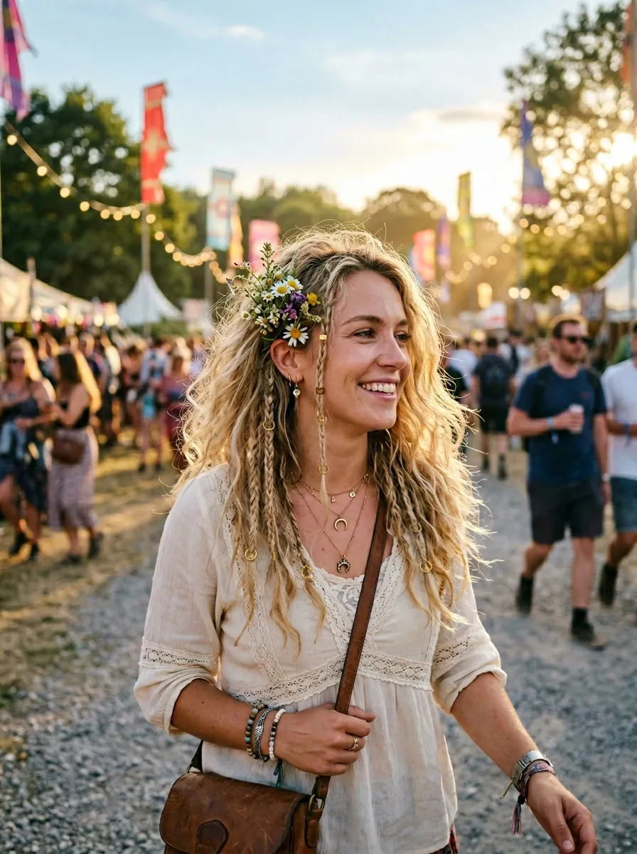 Boho Braids with Accessories for a Festival Look
