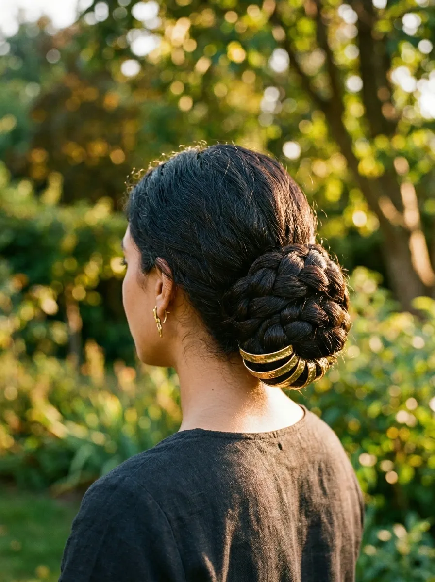 Braided Low Bun with Gold Cuff Detail