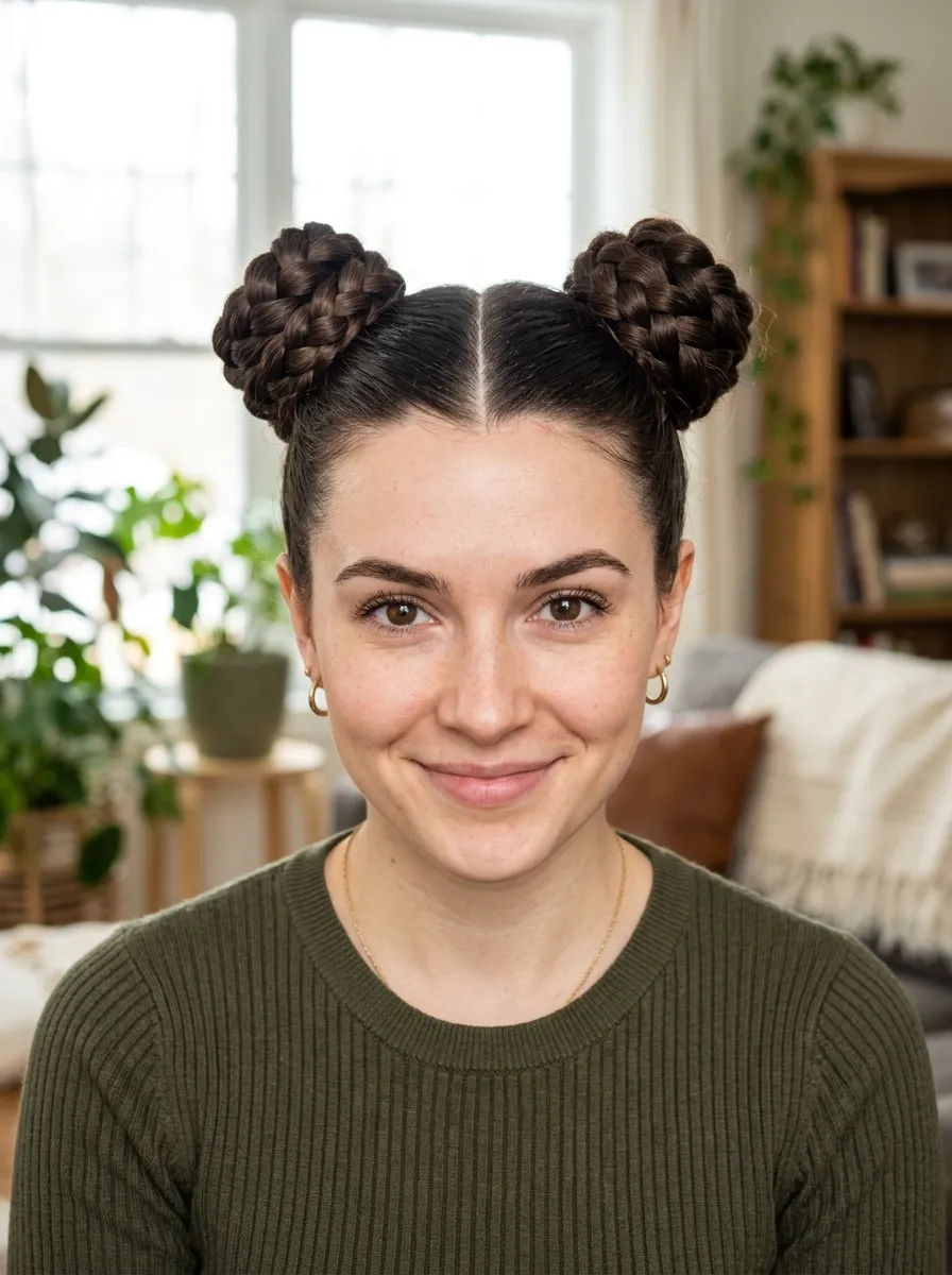 Braided Space Buns for a Playful Style