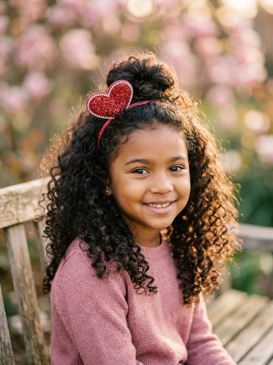 Curly Half-Up With Heart Headband