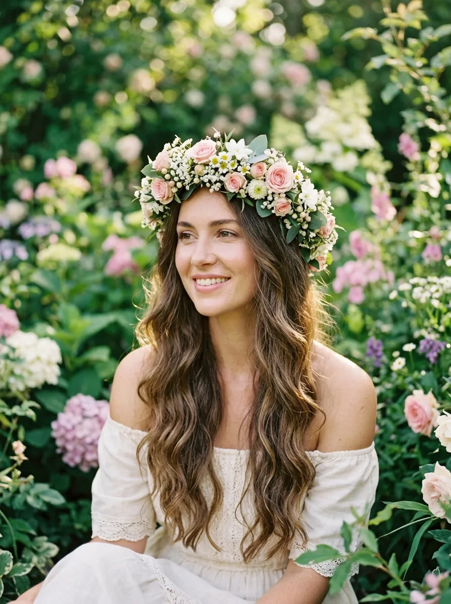 Floral Crown with Long Loose Hair