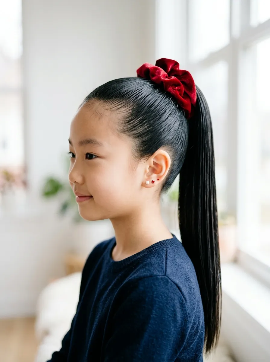 High Ponytail With Red Scrunchie