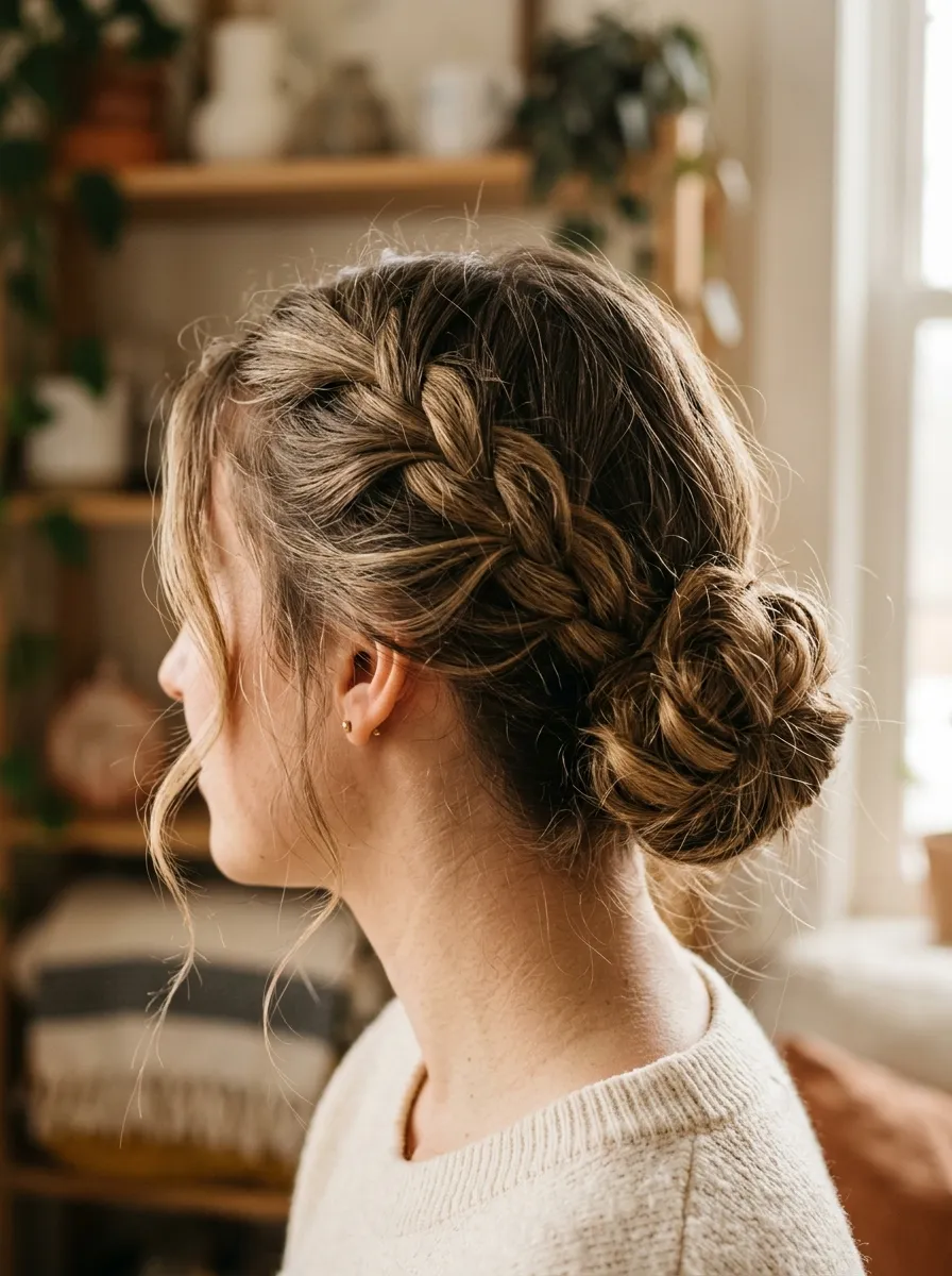Messy Braid Bun for a Relaxed Day Look