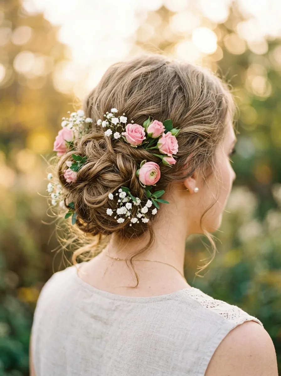 Messy Bun with Flower Pins