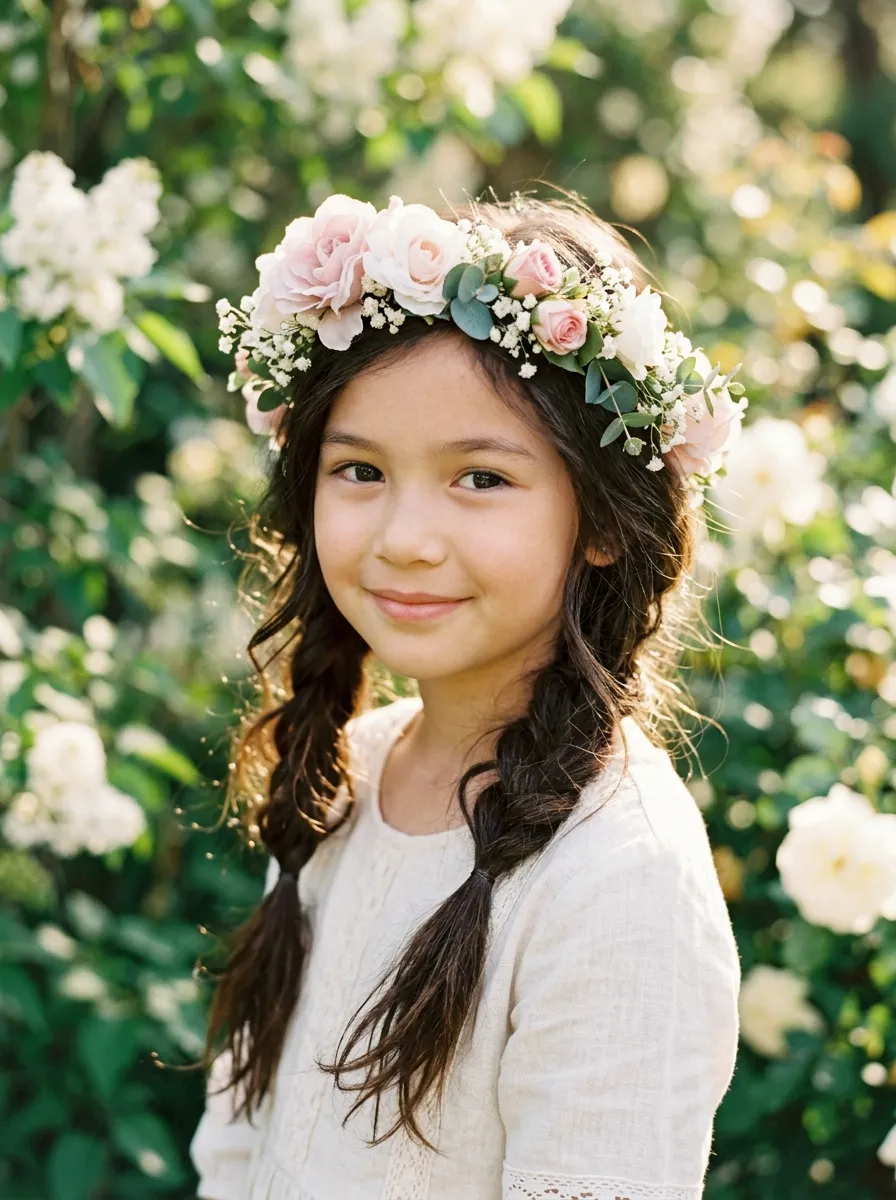 Pink Floral Crown With Braids