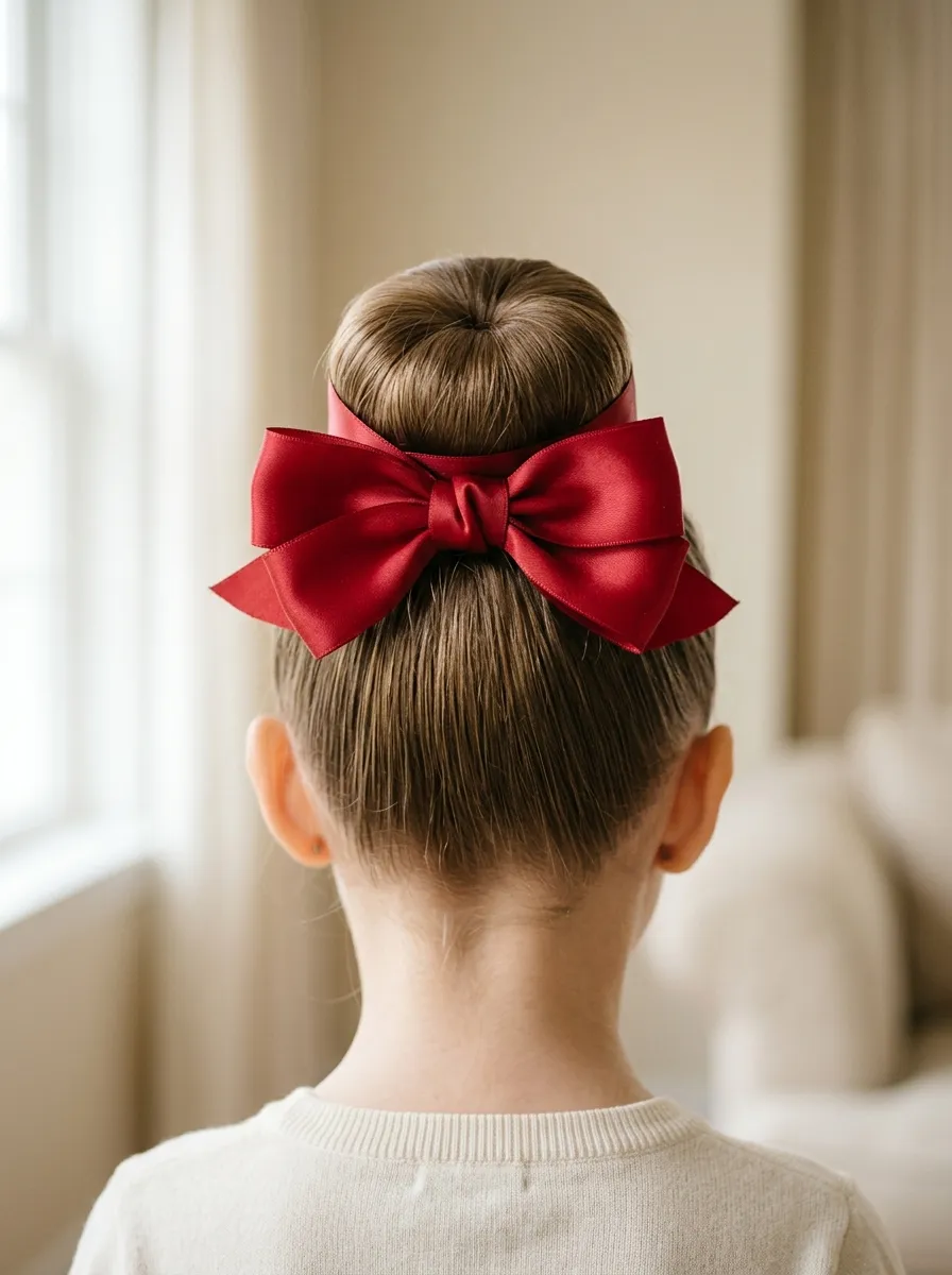 Red Ribbon Bow Bun
