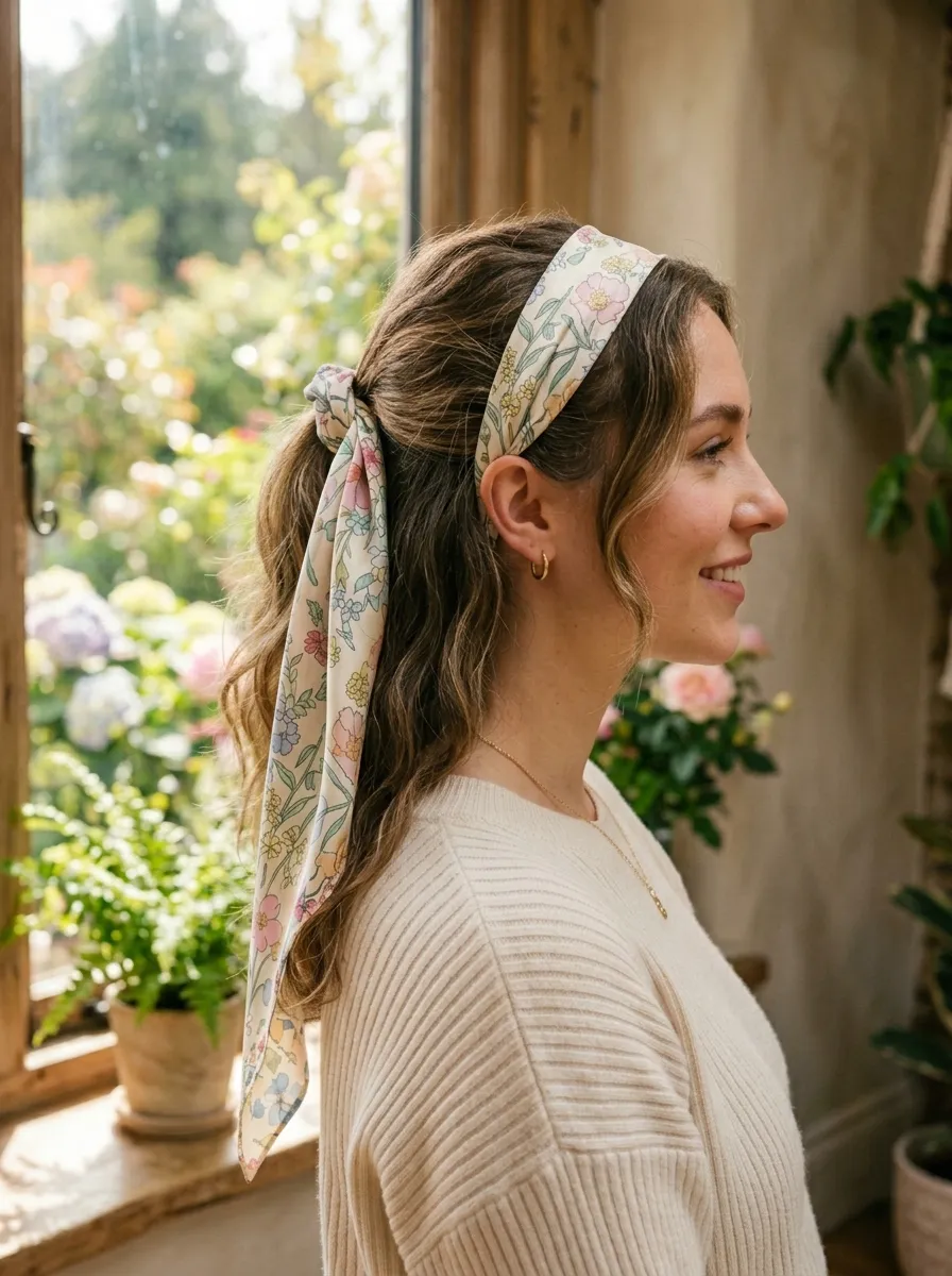 Simple Silk Scarf Half-Up Style