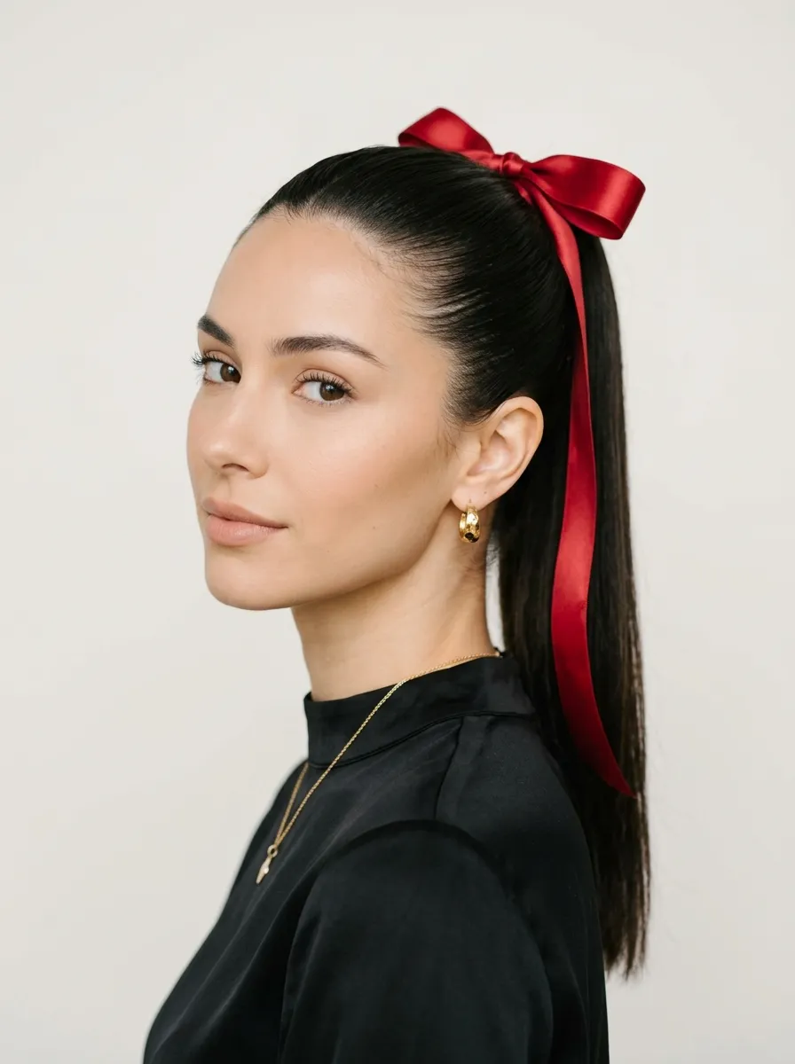 Sleek Ponytail with Satin Ribbon