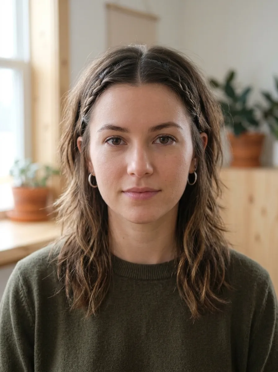 Wolf Cut with a Braided Bangs Alternative